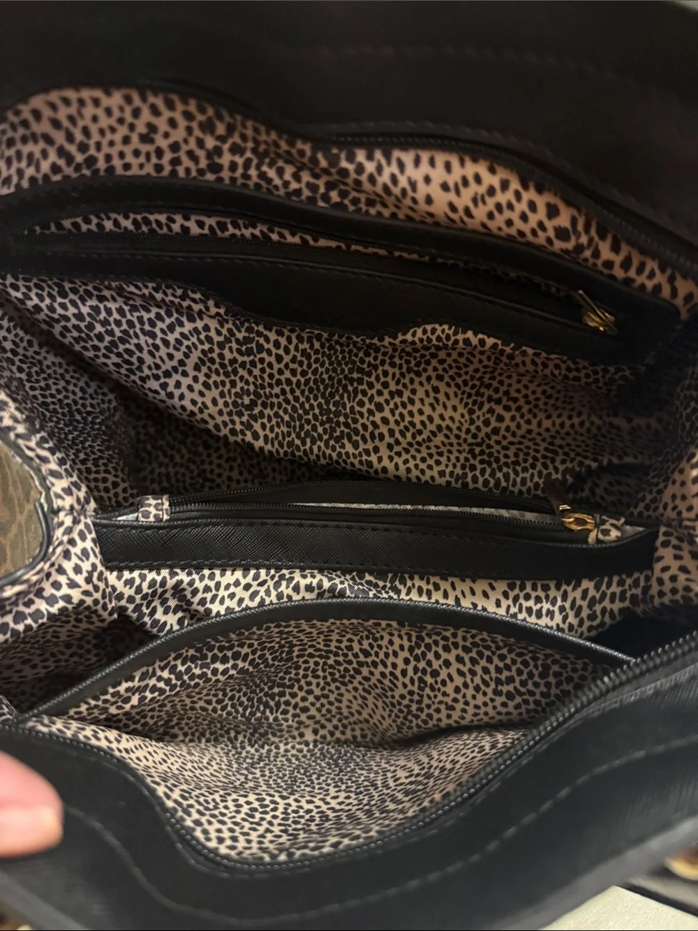 Leopard Print Tote Bag with Black Handles and Gold Hardware. The wallet included